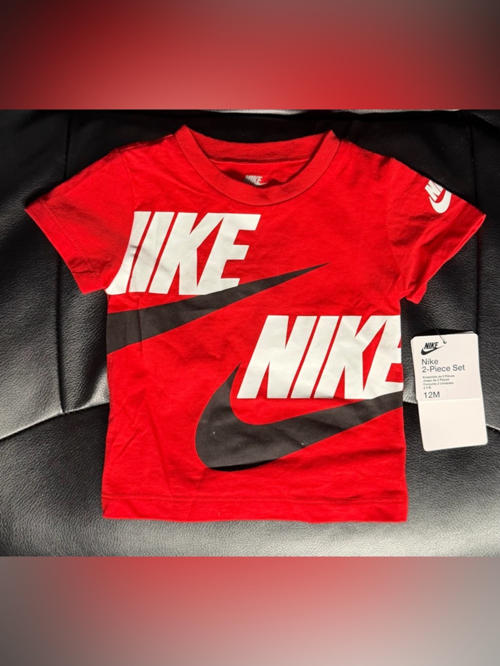 Nike Boys Red / Black Big Logo Short Sleeve Basic T-Shirt Size 12M